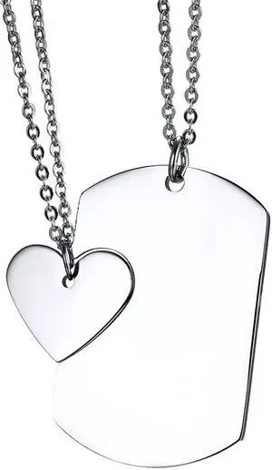 Men Women Stainless Steel Dog Tag Love Heart Puzzle Pendant Couples Necklaces