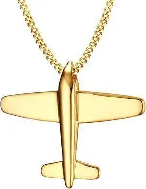 Men Women Stainless Steel Airplane Plane Necklace Gold