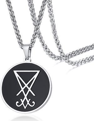 Men Women Medal Pendant Stainless Steel Goth Witch Seal of Lucifer Church of Satan Necklace