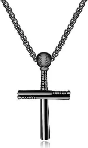 Men Stainless Steel Baseball Bat Cross Necklace Big Large Crucifix Jewelry