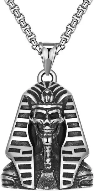Men Stainless Steel Egyptian Pharaoh Sphinx Necklace Skull Jewelry