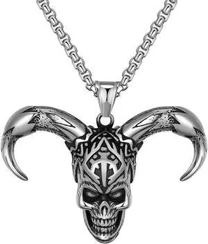 Men Stainless Steel Joker Skull Necklace Gothic Jewelry