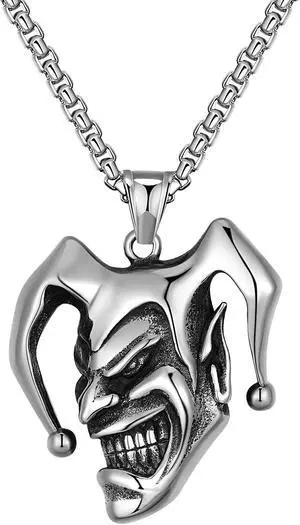 Men Stainless Steel Gothic Joker Skull Necklace