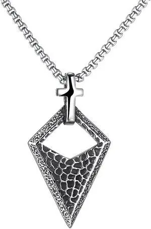 Vintage Men Stainless Steel Cross Arrowhead Necklace