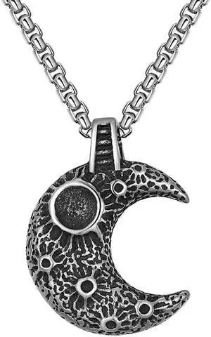 Men Women Stainless Steel Moon Crescent Necklace