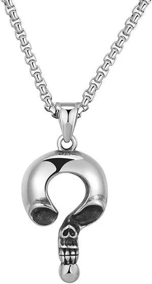 Men Women Stainless Steel Gothic Skull Question Mark Necklace