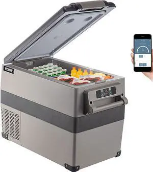 12 Volt Refrigerator, 48 Quart (45L) Fast Cooling Portable Freezer with App Control (-4~68), Car Fridge with 12/24v DC & 110-240v AC for Travel, Truck, Camping and Home Use, Grey
