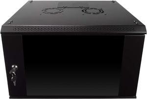 NavePoint 6U Server Rack Enclosure with Glass Door, Cooling Fan, Locks, & Removable Side Panels - 6U Wall Mount Network Cabinet 19 Inch Rack 17.7 Inches Deep