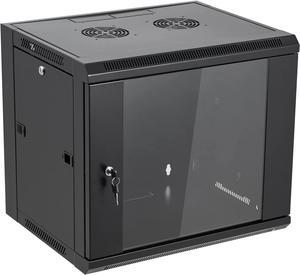 9U Wall Mount Server Cabinet Network Rack Enclosure Locking Glass Door