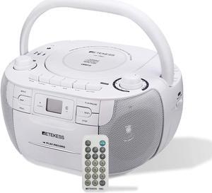 TR621 CD and Cassette Player Combo, Portable Boombox AM FM Radio, Tape Recording, Stereo Sound with Remote Control, USB, Micro SD, for Family(White)