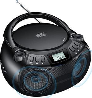 CD Player Boombox with Bluetooth Boombox AM/FM Radio USB Port Portable CD Player Stereo Sound Speaker MP3 Playback 3.5mm AUX Input Headphone Jack LCD Display CD-R CD-RW MP3WMA Playback