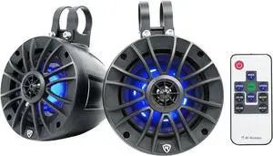 Pair Rockville PT525BR 5.25" Powered Marine Bluetooth LED Tower Speakers, IPX6 Waterproof, ATV/UTV, 300W, Built-in Amp, RGB Lights, Swivel Mounting Brackets, Perfect for Boats & Off-Road Vehicles