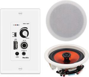 Herdio 6.5 inch Bluetooth Ceiling Speakers with in Wall Amplifier for Home,Covered Outdoor Ceiling Speakers Bluetooth Wireless System(A Pair)
