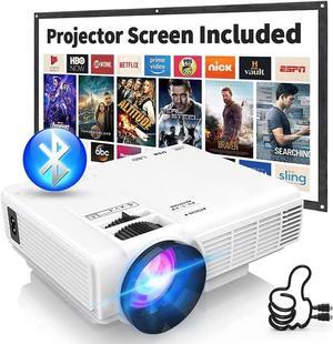 Updated Mini Projector with Bluetooth and Projector Screen Full HD 1080P Portable Video Projector Home Theater Movie Projector Compatible with HDMI USB AV Laptop Smartphone