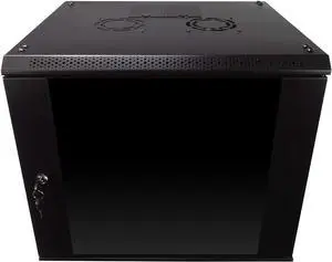 NavePoint 9U Server Rack Enclosure with Glass Door, Cooling Fan, Locks, & Removable Side Panels - 9U Wall Mount Network Cabinet 19 Inch Rack 17.7 Inches Deep
