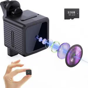 Mini Spy Camera- Hidden Camera with 32GB SD Card, Nanny Cam 1080P with Night Vision and Motion Detection, Small Cameras for Home Security, Indoor, Office, Warehouse, Apartment