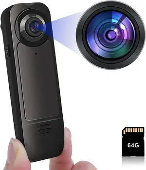 HOT2GO Hidden Camera Bodycam 64GB Mini Spy Nanny Cam 1080P Small Hidden Camera Micro Camera Body Portable Security Cameras USB Charger Night Vision 6H Auto overwrite 1000mA