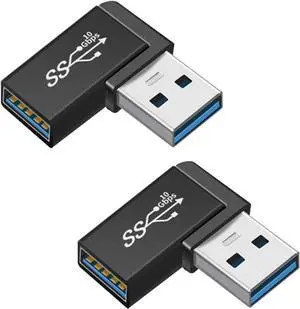 90 Degree Right Angle USB 3.0 Male to Female Expansion Adapter for Connecting Mobile Hard Disk U Disk Wireless Network Card Camera Mouse Keyboard etc. - Black 2pack