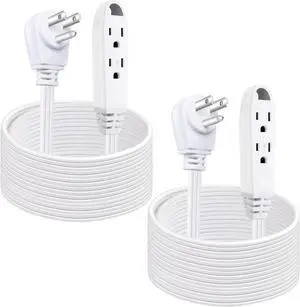 Kasonic 12 Feet 3 Outlet Extension Cord 2 Pack - Triple Wire Grounded Multi Outlet, 16/3 SPT-3, 13 Amp, 125V, 1625 Watts, UL Listed (White)