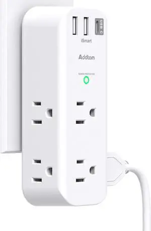 Surge Protector - Outlet Extender with Rotating and Multi Plug with 6 AC 3 USB Ports (1 USB C), 3-Sided Power Strip with Wall Adapter Charger for Home Travel Office, ETL Listed (1800J)
