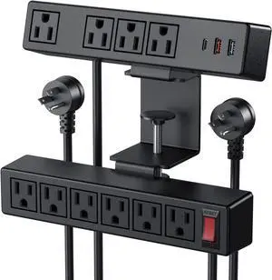 Dual Layer Desk Clamp Power Strip, 20W Under Desk Mount Charging Station with 10 Outlets 3 USB Ports, Desktop Edge Surge Protector, 6.5 Ft Extension Cord for Office Home