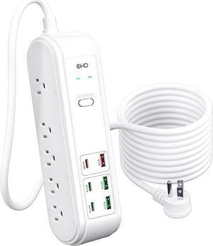 Surge Protector Power Strip with PD 20W USB C, EHO Flat Plug 10FT Extension Cord with 10 Outlet Extender and 6 USB Ports, Overload Protection, Wall Mount for Dorm Home Office, 1875W/15A, 4500J