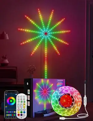 Smart Firework LED Lights ICRGB Dream Color LED Lights for Bedroom LED Strip Lights with Remote App Control Color Changing Music Sound Sync Light for Bedroom Christmas Decorations