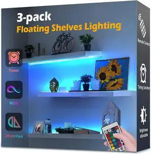 3-Pack Shelf Lights Upgrade Battery Operated 20inch Led Strip Lights with Remote Color Change with Timer Floating Shelves LED Wall Lights DIY Led for Bedroom Kitchen Indoor Room Decor