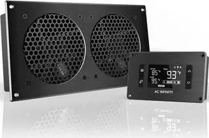AC Infinity AIRPLATE T7, Quiet Cooling Fan System 12" with Thermostat Control, for Home Theater AV Cabinets