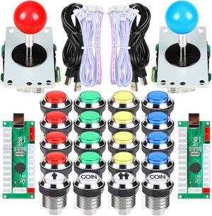 EG STARTS 2 Player Arcade Contest DIY Kits USB Encoder To PC Joystick + 8 Ways Sticker + Chrome Plating LED Illuminated Push Button 1 & 2 Player Coin Buttons For Arcade Mame Raspberry Pi Games