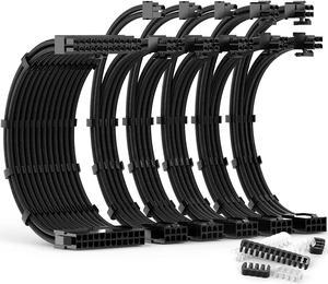 PSU Cable Extension Kit 30CM Length with Two Sets of Cable Combs,1x24Pin/2x8Pin(4+4)/3x8Pin(6P+2P) PC Sleeved Cable for ATX Power Supply (Black), A-11