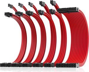 ASIAHORSE Power Supply Sleeved Cable, 16AWG PSU Cables Internal Power Supplies Extension Cables 1x24Pin/2x4+4 EPS/3x6+2 PCI-E, 30cm Length with Comb(Dual EPS Red)