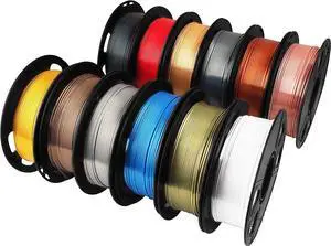 MIKA3D Shine Silk Metallic Gold PLA 3D Printer Filament Bundle 12 Spools Pack, 1.1lbs Spool 1.75mm Widely Compatible, 12 Popular Silk Shiny Gold Colors, with Extra One Bottle of Solid Stick Gift