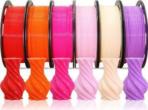 Mika3d 1.75mm Normal Redish PLA 6 Colors Bundle: Beige, Pink, Purple, Red, Rose Red, Orange, Each Spool Filament 250g, 6 Spools Packed, Total 1.5Kg 3D Printing PLA Material with Extra 3D Print Tool