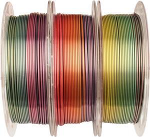 Shiny Silk Multicolor Rainbow PLA Filament, 1.75mm Metallic Gradient 3D Printing Material 0.5kg/Spool Total 3 Spools 1.5kgs, Filament Bundle Package with Extra Accessory 3D Print Stick Tool MIKA3D
