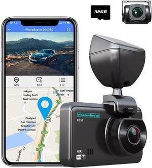 4K Dual Dash Cam Front and Rear Dashcam with SD Card Included, WiFi and GPS, Dash Camera for Cars with 3 Inches IPS Screen,Recorder with Super Night Vision, 24-Hour Parking Monitor