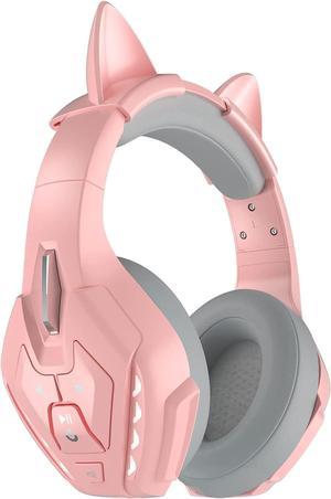 PHOINIKAS PS5 Gaming Headset for PS4, PC, Switch, Q10 Xbox One Headset with Stereo Sound, Detachable Mic, Wireless Bluetooth 5.3 Headphone only for Laptop/Phone/Tablet, 20H Battery (Pink)