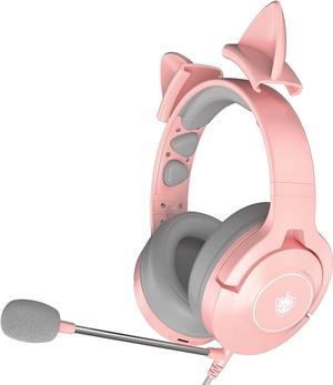 PHOINIKAS PS4 Gaming Headset for PS5, PC, Switch, Q9 Over Ear Gaming Headphones with Detachable Mic, Wireless Bluetooth 5.3 Music Headphones only for Phone/Laptop/Table (Pink)