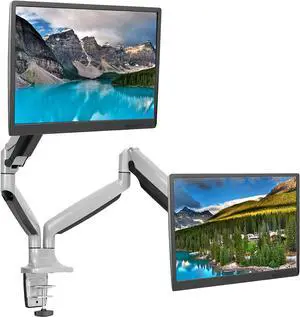 M Dual Monitor Arm Desk Mount   Full Motion Dual Monitor Mount   Height Adjustable Gas Spring Dual Arm Monitor Desk Mount   Tilt and Swivel Monitor Mount Dual Screens   Silver (MI-1772)