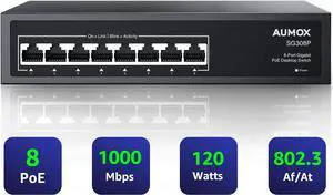 8 Port Gigabit PoE Switch, 8 Port PoE 120W, Gigabit Ethernet Unmanaged Network Switch, Plug and Play, Sturdy Metal Housing, Traffic Optimization
