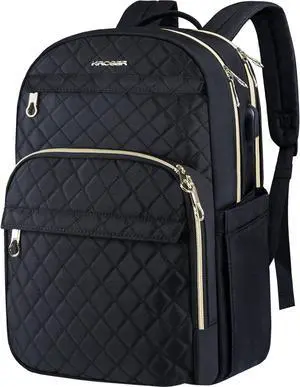 Laptop Backpack 15.6 Inch Stylish Daypack with USB Charging Port Water-repellent Nylon Backpack Backpack for Travel/Business/Women/Black