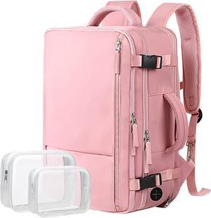 Hanples Extra Large Travel Backpack for Women as Person Item Flight Approved, 40L Carry On Backpack, 17.3 Inch Laptop Waterproof Hiking Casual Bag Backpack(Pink)