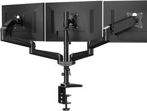 HUANUO Triple Monitor Stand - Full Motion Articulating Aluminum Gas Spring Monitor Mount Fit Three 17 to 32 inch Flat/Curved LCD Computer Screens with Clamp, Grommet Kit, Black