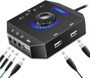 T10 External Sound Card, PHOINIKAS USB Audio Adapter for PC Windows, Mac, Linux, Laptops, Desktops, Stereo Sound Card with 3.5mm Interface & USB Interface, Volume Control, Plug & Play (6-in-1, Black) T10 External Sound Card, PHOINIKAS USB Audio Adapter for PC Windows, Mac, Linux, Laptops, Desktops, Stereo Sound Card with 3.5mm Interface & USB Interface, Volume Control, Plug & Play (6-in-1, Black)