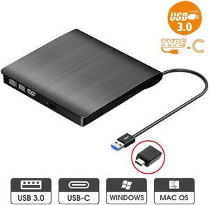 External DVD Drive, Type C USB 3.0 Portable CD Drive Slim CD DVD ROM Rewriter Burner Superdrive High Speed Data Transfer for Laptop Desktop MacBook PC Windows Linux Os Mac Os (Color: Black)