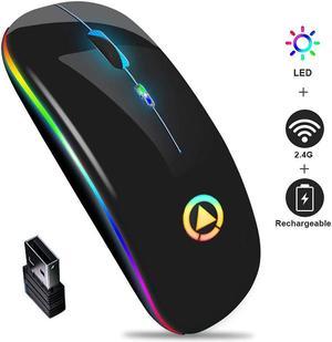 LED Wireless Mouse, Ultra Slim Silent 2.4G Wireless Mouse Lightweight Portable LED Colour Light Rechargeable Mouse, 3 Adjustable DPI (1600dpi) for Home Office Notebook, PC, Laptop, Computer, Desktop