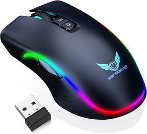 Rechargeable Wireless Gaming Mouse, RGB LED Backlit Mouse with 4 Adjustable DPI, 7 Button, 2.4G USB Optical Gaming Ergonomic Computer Mice for Laptop PC Gamer Computer Desktop (Black)