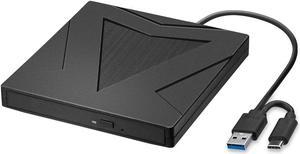 External CD DVD Drive USB Type C USB 3.0, Portable CD DVD +/-RW Drive Slim DVD/CD ROM Rewriter Burner Writer Compatible with Laptop Desktop PC Windows Linux OS Apple Mac (BLACK)