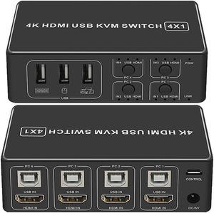 4K HDMI KVM Switch 4 in 1 Out, KVM USB HDMI 2.0 Switcher Selector 4 Port 4K @60Hz KVM Switch Box HDR, HDCP 2.2 for Laptop, PC, Xbox HDTV, 4 Computers Share 1 Keyboard Mouse and 1 HD Monitor