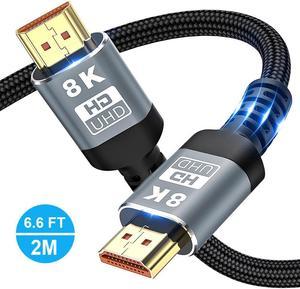 8K HDMI Cable 6.6ft / 2M, 48Gbps Ultra High Speed 2.1 HDMI Cord (8K @60HZ, 4K @120HZ, 2K @240HZ)12Bit, eARC, HDCP 2.2/2.3, Dynamic HDR, QFT VRR Compatible with Latest game console/Roku TV/HDTV/Blu-ray